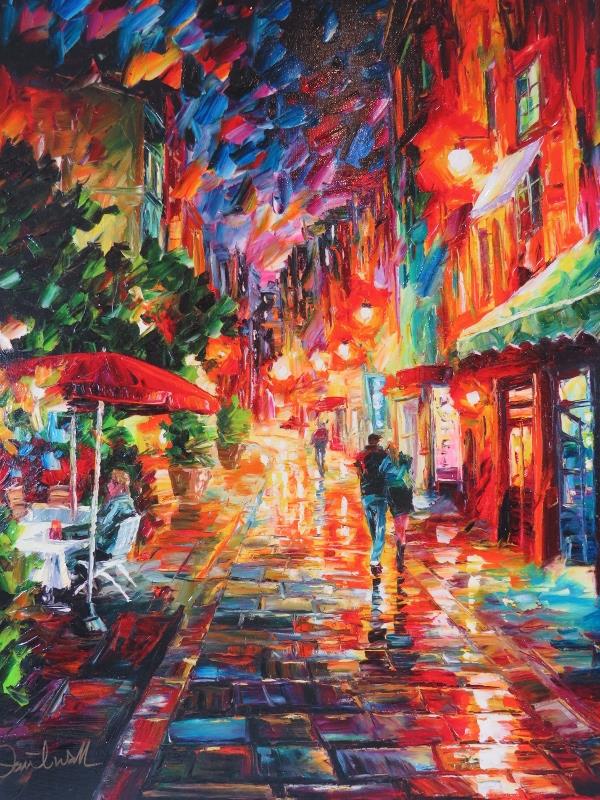 Daniel Wall - 'Romantic Alley' - A framed oil painting, art prints on canvas. Marked AP 128/130 - Image 2 of 6