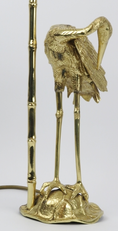A brass crane on a lotus pad table lamp, late 20th century. 49cm height (not including fitting). - Image 3 of 4