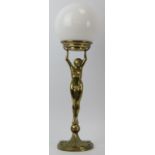 An Art Deco gilt brass ‘Diana’ table lamp, early 20th century. With later added spherical glass