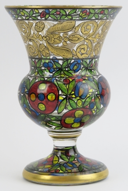 A German gilt and coloured glass rummer by Julius Mulhaus & Co, Haida, circa 1910 - 1920. Of thistle - Image 2 of 4