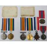 Militaria: Two groups of WWI British Military medals. A group of four medals comprising The 1914 -