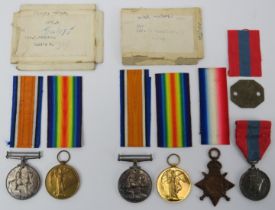 Militaria: Two groups of WWI British Military medals. A group of four medals comprising The 1914 -