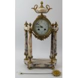 A French Louis XVI style gilt metal and marble portico mantel clock, late 19th/early 20th century.