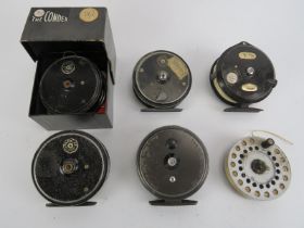 A group of vintage fishing reels including a Hardy Bros ‘The Viscount’ reel. (6 items) Hardy reel: