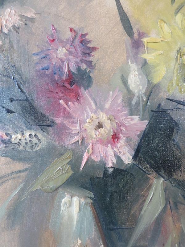 A pair of mid 20th century framed oils on canvas, 'Still life flowers in a vase', both signed - Image 8 of 10