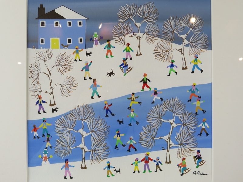 Gordon Barker (British) - A framed & glazed acrylic on paper, 'Snow day fun', signed lower right G - Image 2 of 5