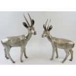 A superb pair of mid-century French solid silver antelope figures by Bry of Paris. Each figure is