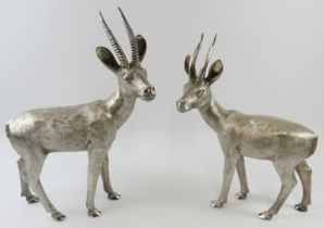 A superb pair of mid-century French solid silver antelope figures by Bry of Paris. Each figure is