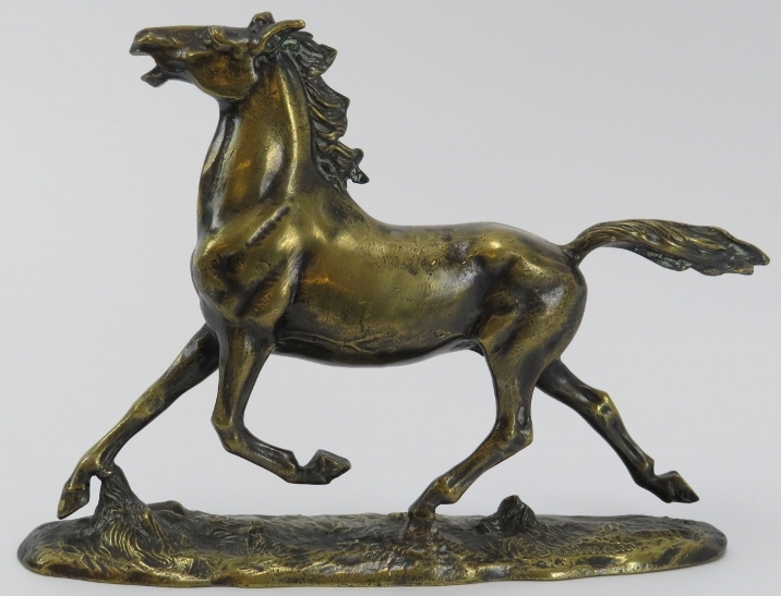 A bronzed brass figure of a horse after Erich Saalmann, 20th century. Signed ‘E. Saalmann’ to the - Image 2 of 3