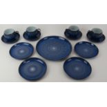 A Denby Midnight pattern part tea service. Comprising four teacups and saucers, four side plates and