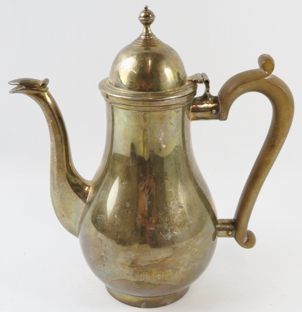 A silver baluster form coffee pot with fruitwood handle. Hallmarked for London 1912, maker - Image 2 of 3