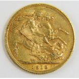 George V 1913 gold full sovereign coin.