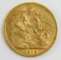 George V 1913 gold full sovereign coin.