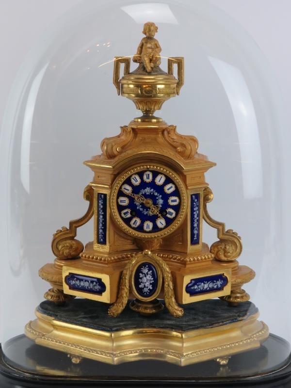 A French ormolu and enamel decorated mantle clock, 19th century. With hand painted enamelled metal - Image 2 of 8
