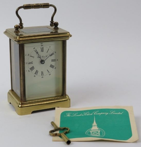 A London Clock Company brass carriage clock, 20th century. Dial signed ‘London Clock Co’. - Image 5 of 5