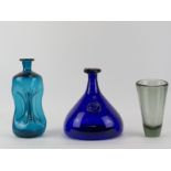 Three Danish Holmegaard glass ware, mid/late 20th century. Comprising a cobalt blue viking decanter