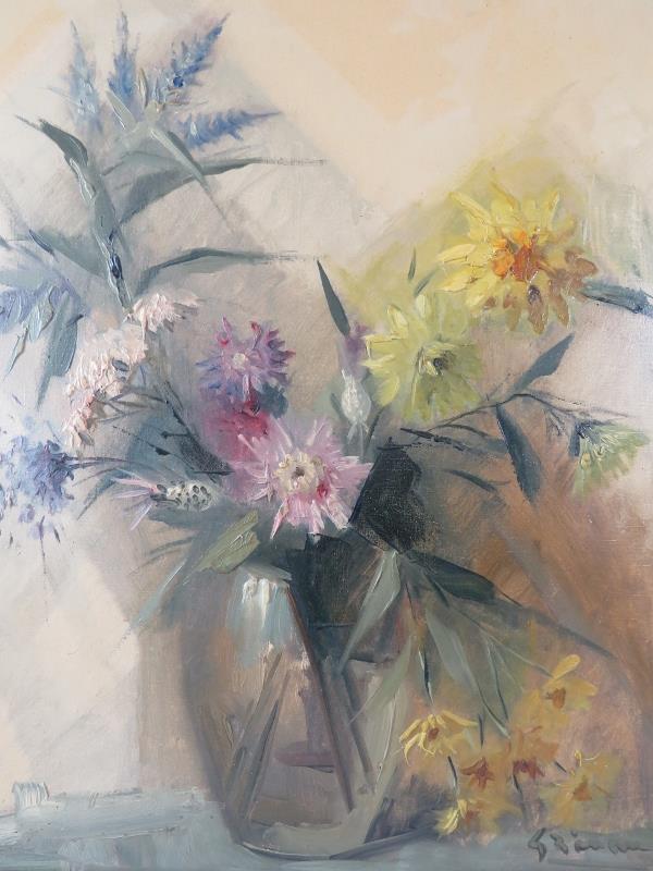 A pair of mid 20th century framed oils on canvas, 'Still life flowers in a vase', both signed - Image 6 of 10