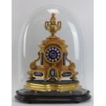 A French ormolu and enamel decorated mantle clock, 19th century. With hand painted enamelled metal