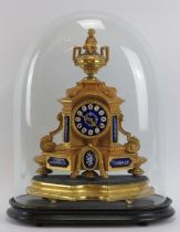A French ormolu and enamel decorated mantle clock, 19th century. With hand painted enamelled metal