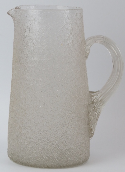 A large cracked ice glass jug, late 19th/early 20th century. Modelled with a reeded loop handle. - Image 2 of 3