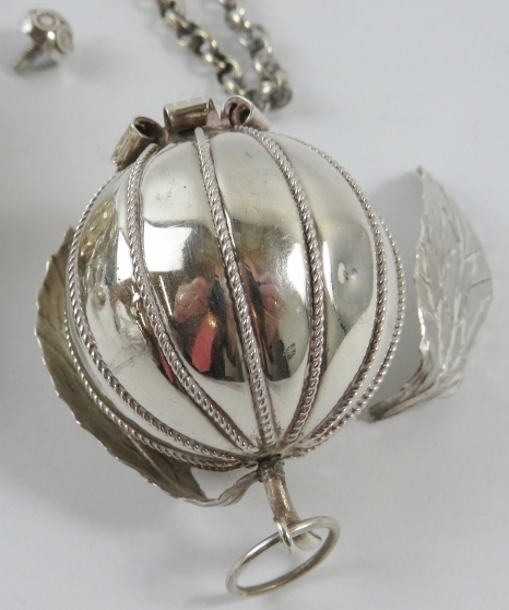 A traditional silver Brazilian Balangandam amulet with good luck charm pendants including fruits, - Image 3 of 4