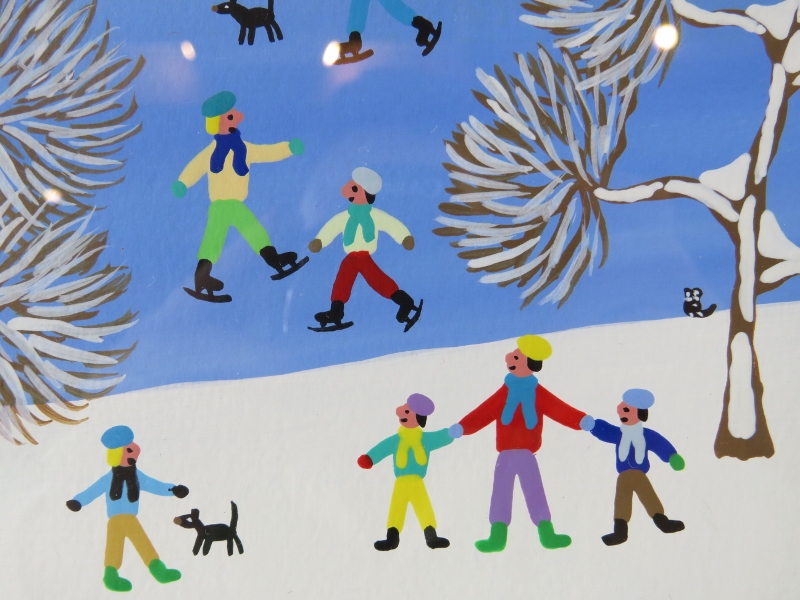 Gordon Barker (British) - A framed & glazed acrylic on paper, 'Snow day fun', signed lower right G - Image 3 of 5