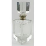 A stylish mid century square form glass spirit decanter with silver mounted collar. Hallmarked for