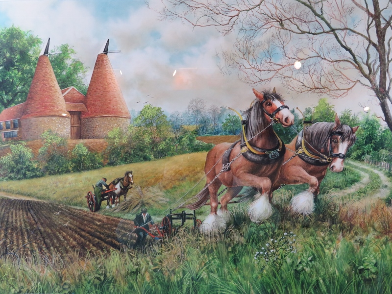 Clifford S Perry - A framed & glazed watercolour, 'Horses ploughing by Oast House, Ightham Mote - Image 2 of 8