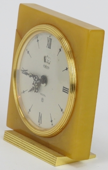 A vintage Jaeger LeCoultre eight day recital alarm travel clock. With an amber coloured bakelite - Image 3 of 3