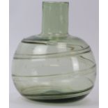 A Whitefriars sea green ribbon trailed vase, circa 1930s. Probably designed by Barnaby Powell. 18 cm