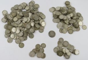 A large quantity of silver threepence pieces from Queen Victoria to King George VI. Gross weight 614