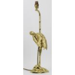 A brass crane on a lotus pad table lamp, late 20th century. 49cm height (not including fitting).