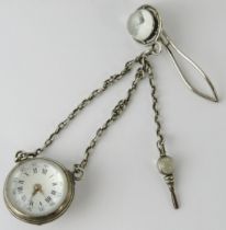 A 19th century Charles Oudin Palais Royal chatelaine globe watch & key with French silver marks.