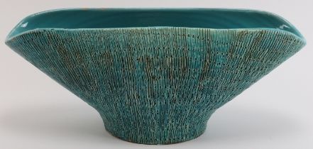 An Italian Aldo Londi for Bitossi turquoise studio pottery bowl, 20th century. With linear sgraffito