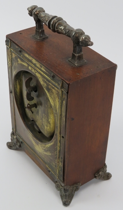 A Victorian oak mantle clock, circa 1889. Design reg: 134844. With silver plated handle, embossed - Image 4 of 5