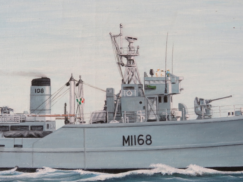 A H Sandish (20th/21st century) - 'Minesweeper at sea M1168', signed & dated 2003. 50cm x 70cm (19 - Image 3 of 7