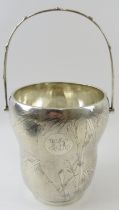 A Sterling silver gourd form cocktail ice bucket with bamboo form handle and decoration, circa