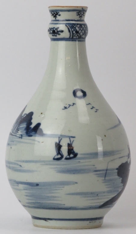 A Chinese blue and white porcelain vase, 19th century. Of pear shaped form, decorated with a - Image 2 of 4