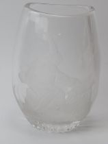 A Mary Stevens for Stuart crystal glass vase engraved depicting Hephaestus the Greek God of Fire,