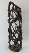 Tribal Art: An African openwork carved wood tree of life, Makonde people, Tanzania. 58 cm height.