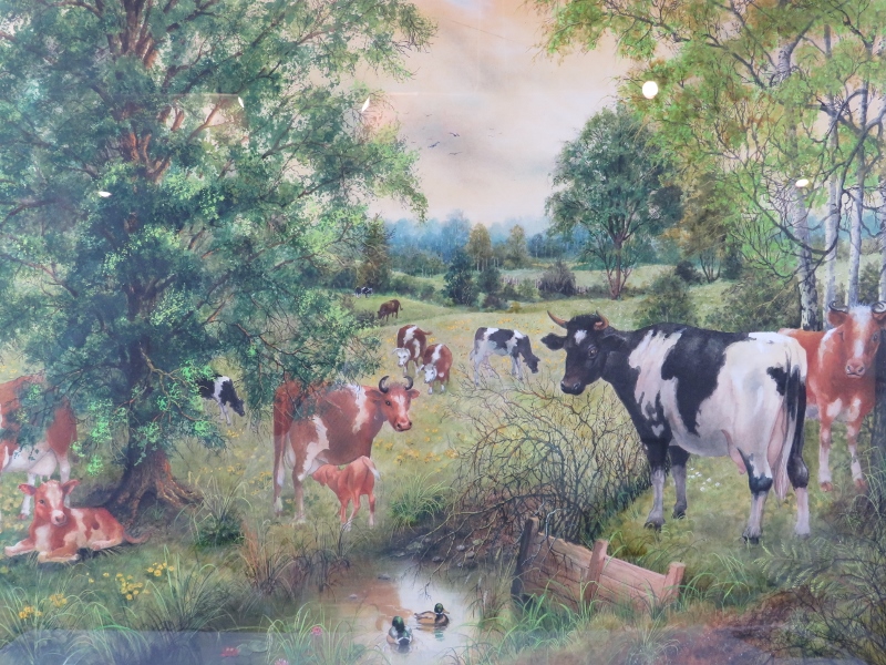 Clifford S Perry - A framed & glazed watercolour, 'Country scene with cattle by a duck pond', signed - Image 2 of 7