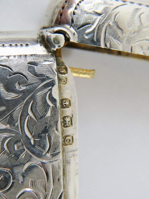 An engraved silver vesta case on an unmarked white metal keep chain. Vesta case hallmarked for - Image 3 of 3