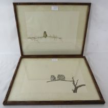 Raymond Ching (After) - A framed & glazed watercolour on paper, 'Study of birds on a branch',