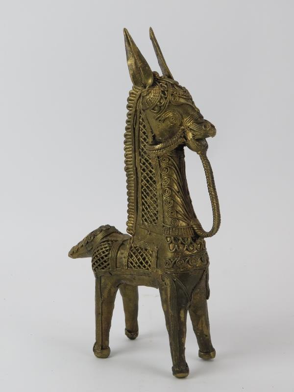 Two pairs of Indian Dhokra metalware stylised horse figures, 20th century. (4 items) cm tallest - Image 2 of 2