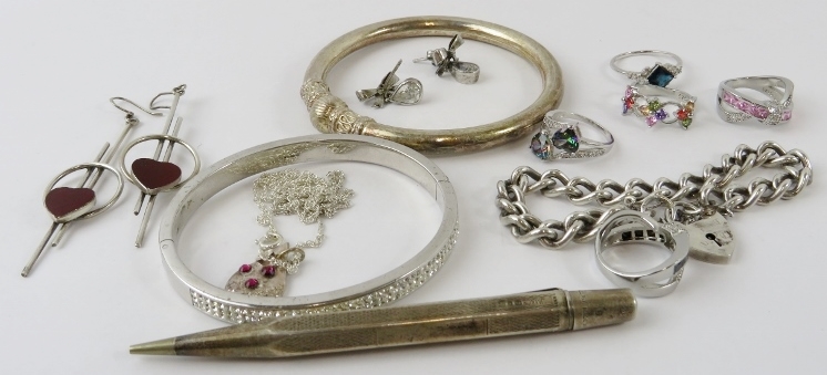 A collection of silver jewellery, to include paste set rings, bangles, earrings, pendant necklace, - Image 2 of 2