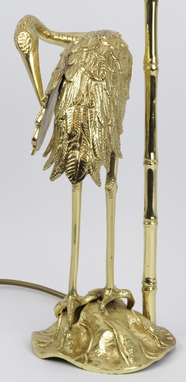 A brass crane on a lotus pad table lamp, late 20th century. 49cm height (not including fitting). - Image 2 of 4