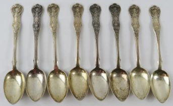 A set of eight Scottish silver king's pattern teaspoons, hallmarked for Glasgow 1875, maker