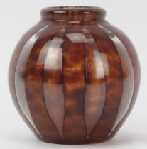 A French Verlys glass vase, circa 1920’s/30’s. Of globular form with a vertical striped