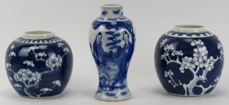 Two Chinese blue and white porcelain ginger jars and a meiping vase, late 19th/early 20th