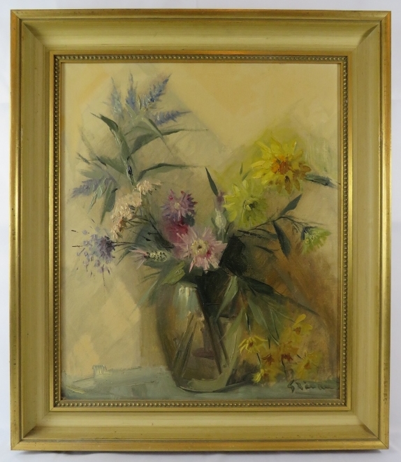 A pair of mid 20th century framed oils on canvas, 'Still life flowers in a vase', both signed - Image 5 of 10